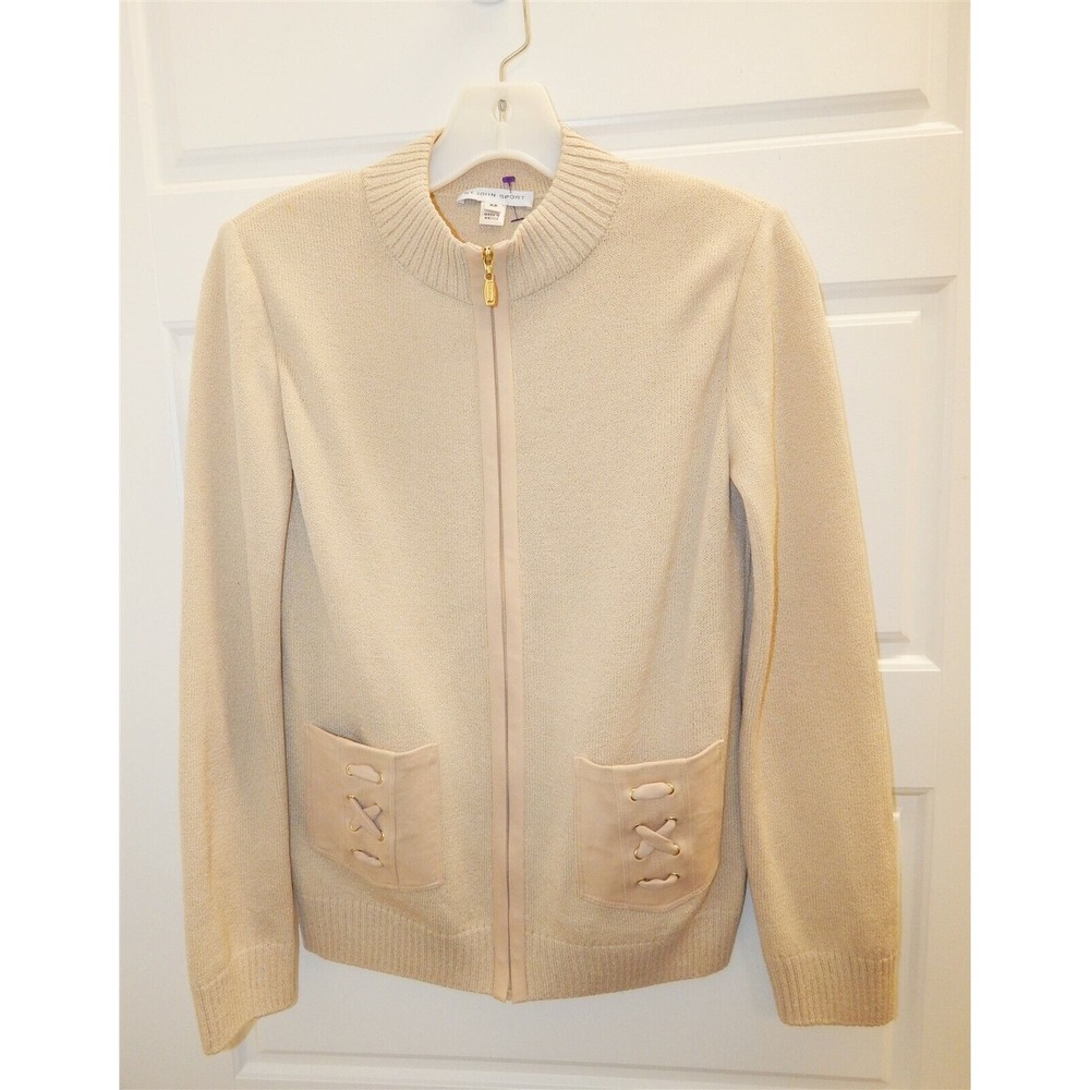 St John Sport sz XP‎ Beige Oatmeal Santana Knit Full Zip Jacket